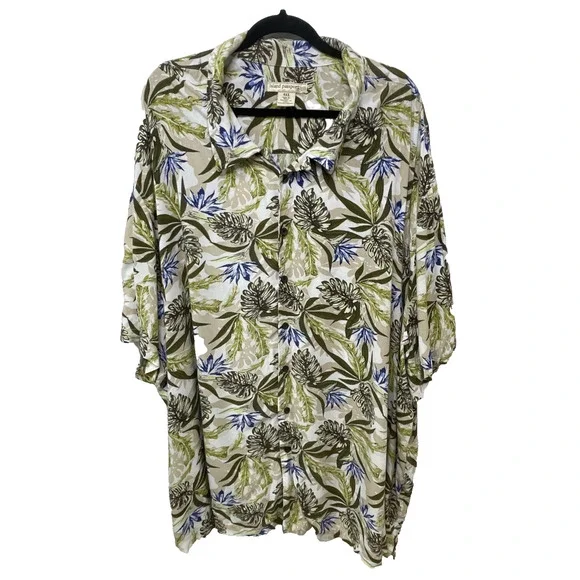 Island Passport Hawaiian Camp Shirt 4XL Rayon Tribal Aloha Floral Island Men - Picture 1 of 9